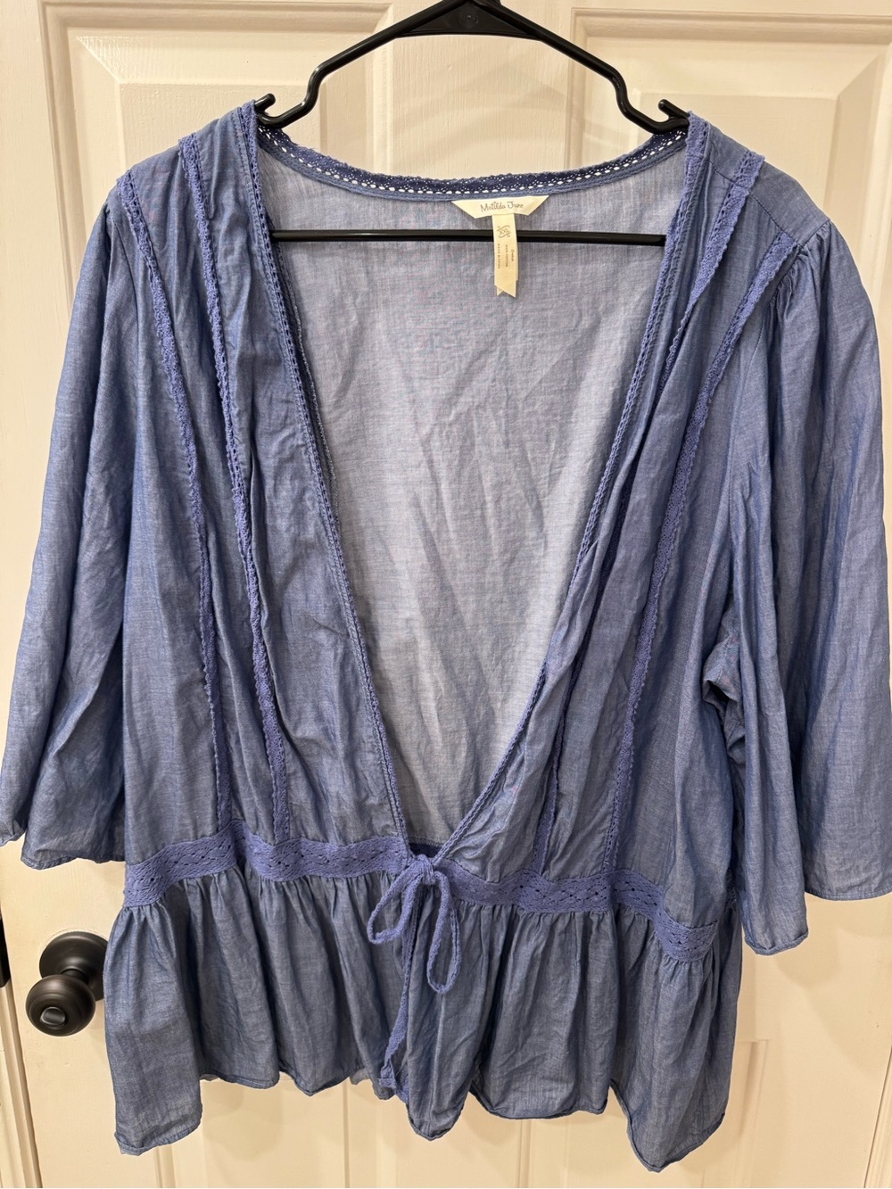 Matilda Jane Light Blue Tie-Front Lounge Robe with Lace Trim
